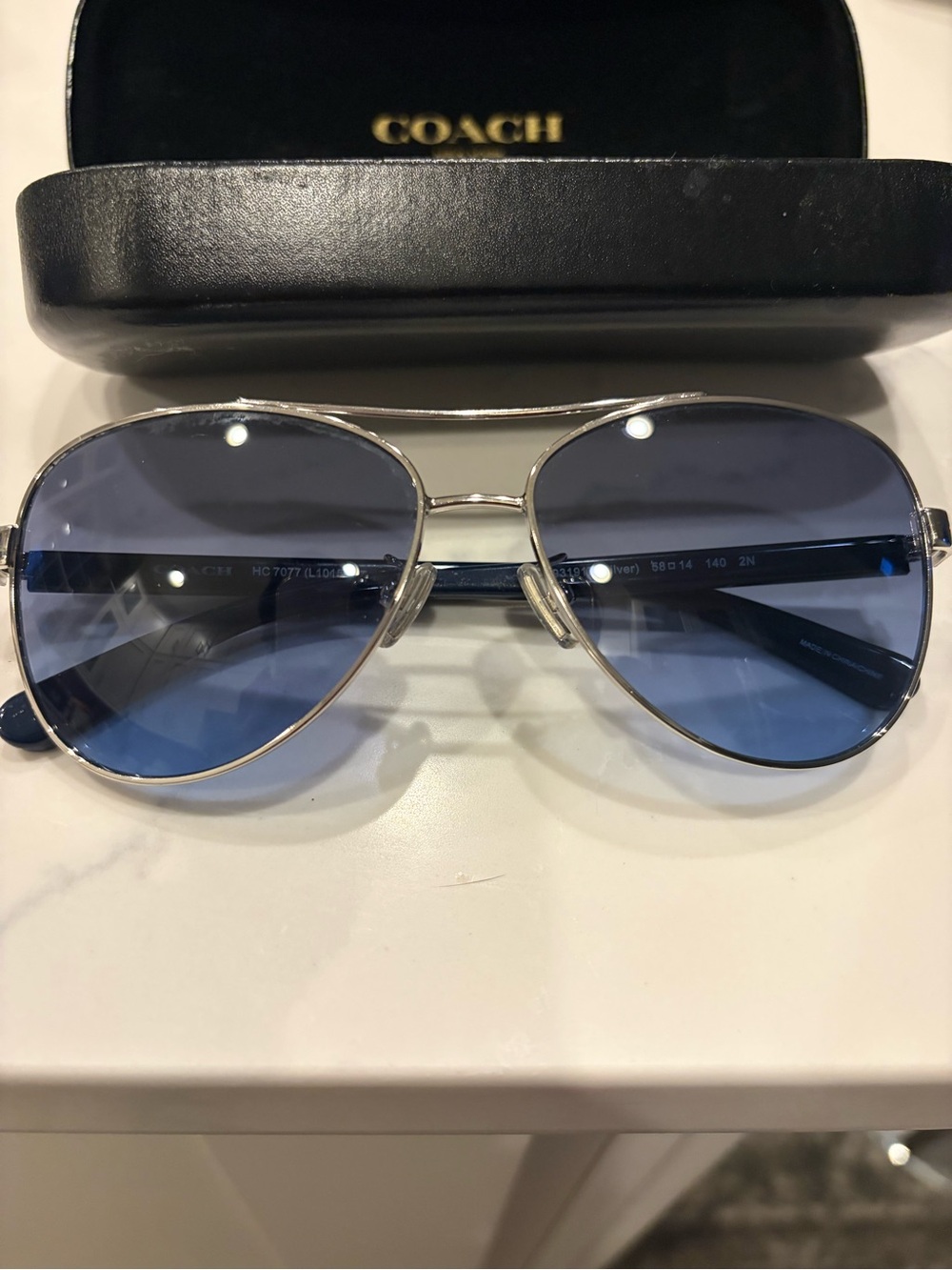 COACH Men’s Aviator Sunglasses in Blue and Silver